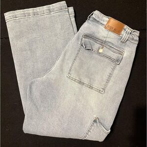 Judy Blue Jeans Womens 20W Light Wash Wide Leg Utility Carpenter Denim